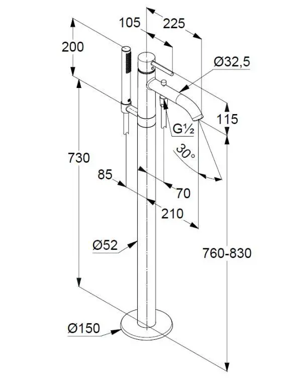 Kludi Bozz - Grifo De Suelo Para Bañera, Con Accesorios, Negro Mate 385903976 - Imagen 2