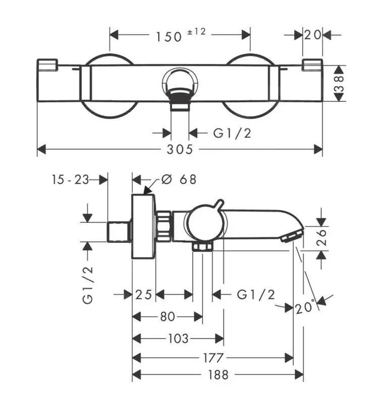 Hansgrohe Ecostat Comfort - Grifo De Bañera Termostático, Cromo 13114000 - Imagen 2