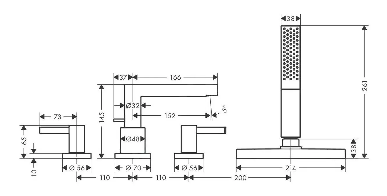 Hansgrohe Finoris - Grifo Para Borde De Bañera De 4 Orificios, SBox, Negro Mate 76444670 - Imagen 2