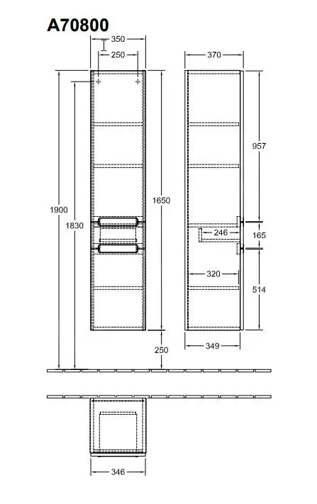Villeroy & Boch Subway 2.0 - Armario Alto, 1650x370x350 Mm, Glossy White A70800DH - Imagen 2