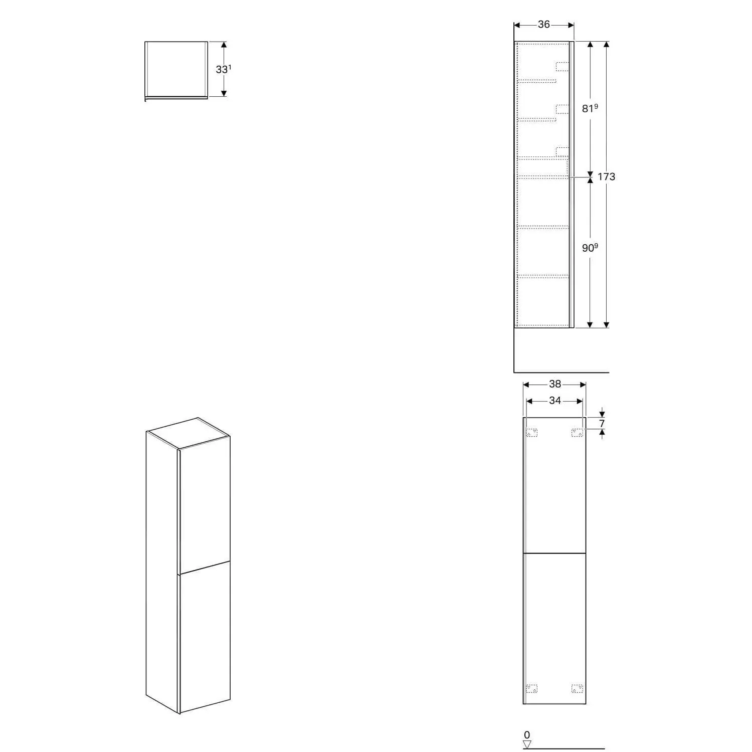 Geberit Acanto - Armario Alto 1730x380 Mm, Dos Puertas, Blanco Brillante 500.619.01.2 - Imagen 2