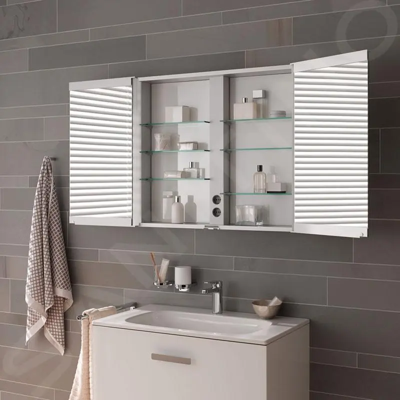 Keuco Royal Match - Armario Con Espejo E Iluminación LED, Empotrable, 650x700x149 Mm, Plata Anodizada 12811171311 - Imagen 6