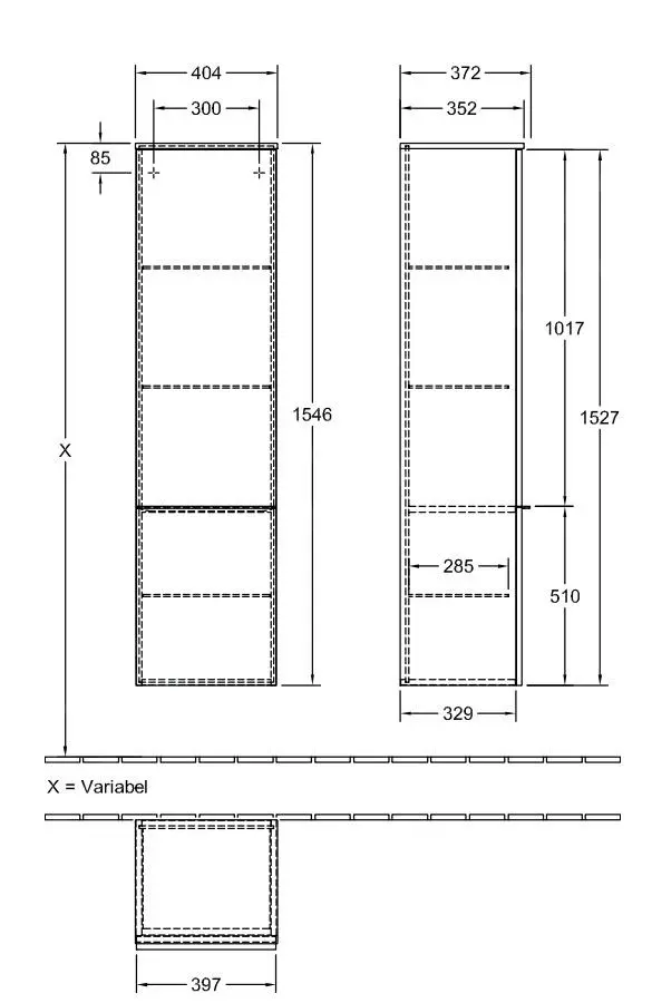 Villeroy & Boch Venticello - Armario Alto, 404x1546x372 Mm, Bisagras A La Derecha, Glossy White A95111DH - Imagen 2