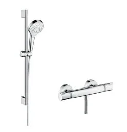 Hansgrohe Croma Select S - Conjunto De Ducha Vario Con Termostato, 3 Chorros, Barra De Ducha 650 Mm, Blanco/cromo 27013400