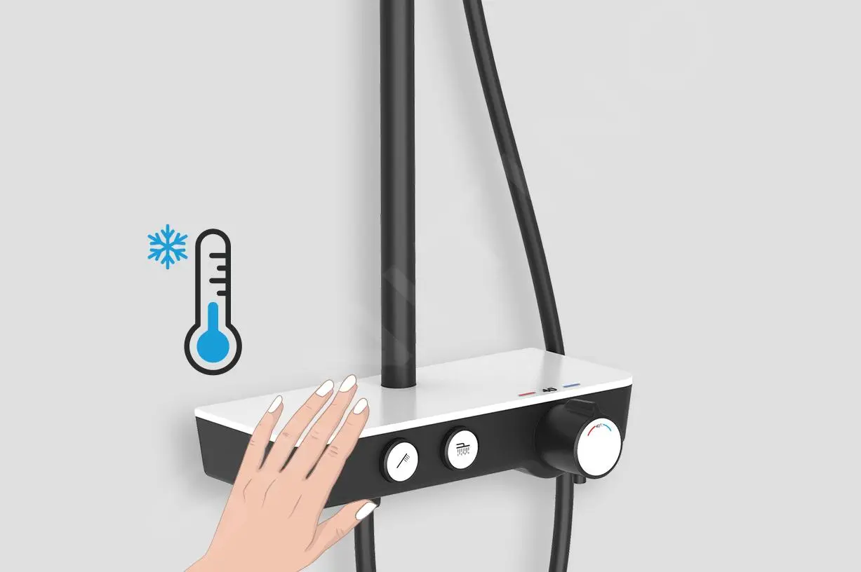 Kielle Aura - Conjunto De Ducha Con Termostato, 260 Mm, 3 Chorros, Cromo/blanco/negro 20602000 - Imagen 8