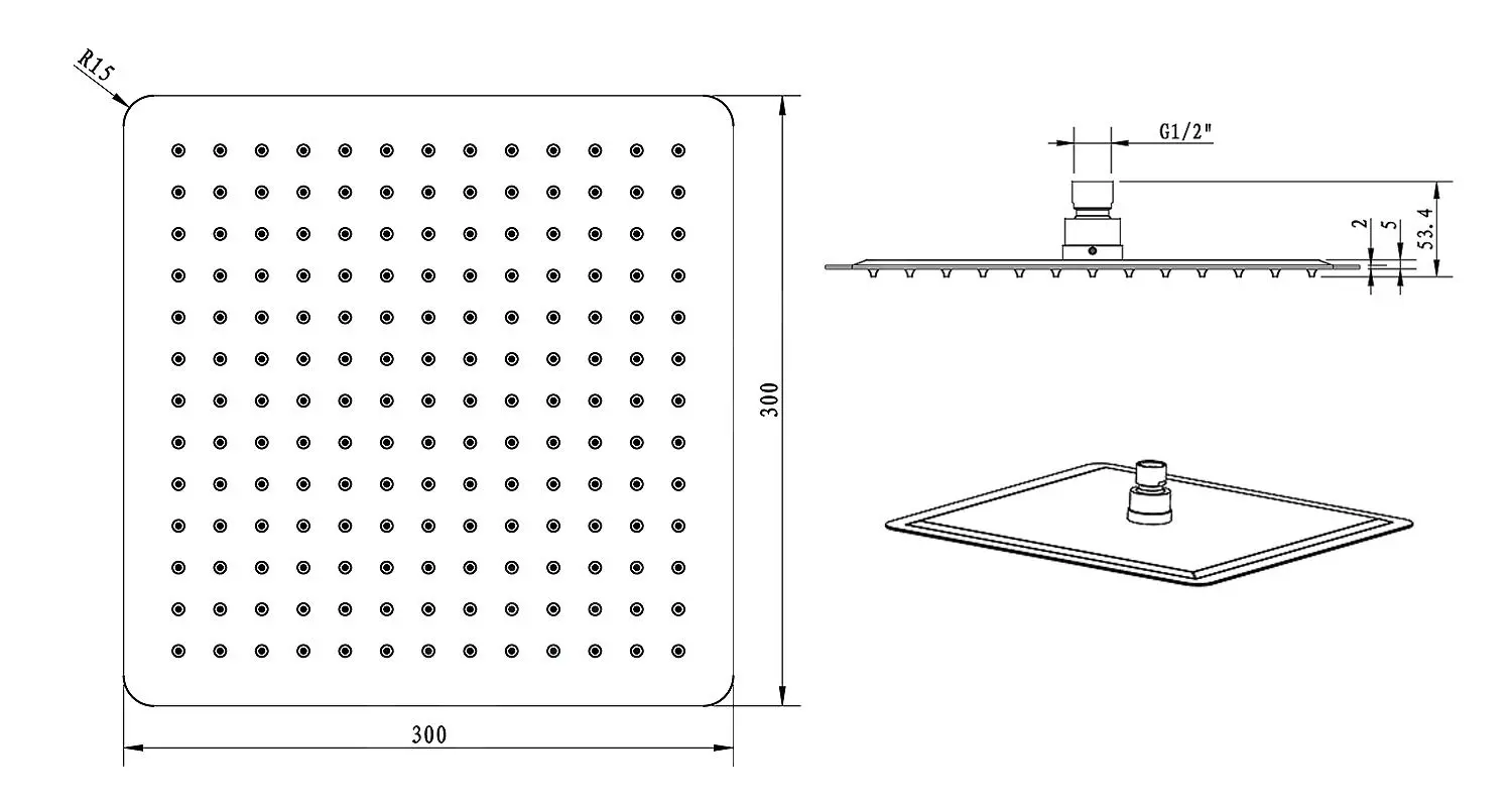 Sapho Slim - Rociador De Ducha Slim, 300x300 Mm, Acero Inoxidable Pulido MS563 - Imagen 2