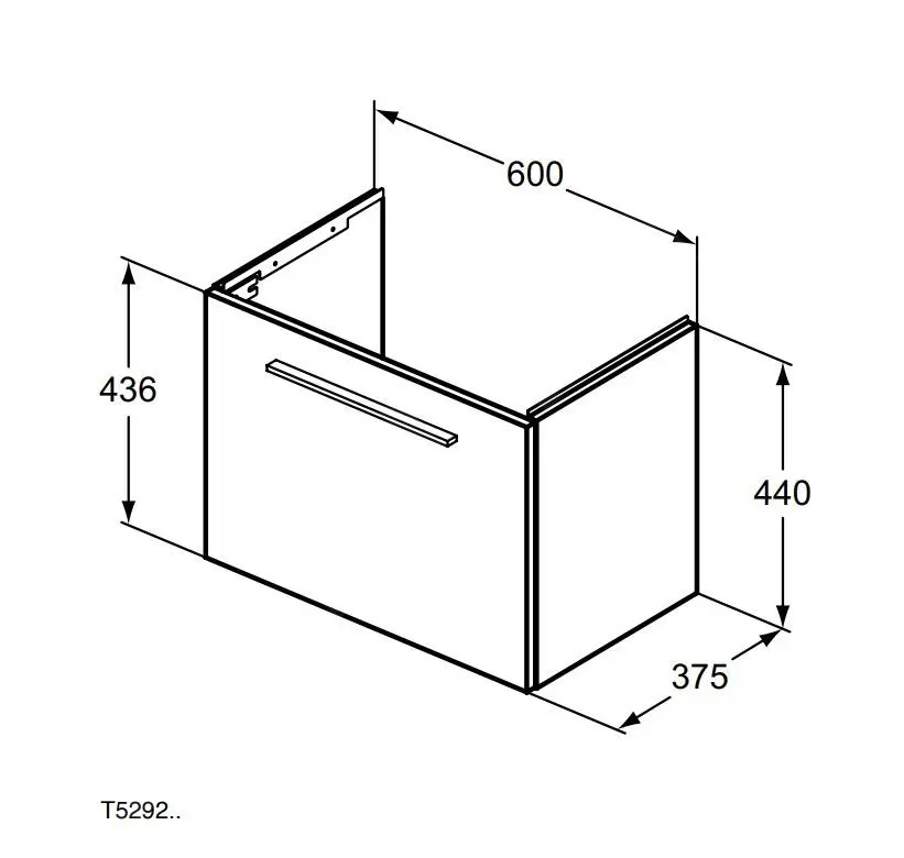 Ideal Standard I.Life S - Mueble Bajo Lavabo, 600x375x440 Mm, Cuarzo Gris Mate T5292NG - Imagen 2