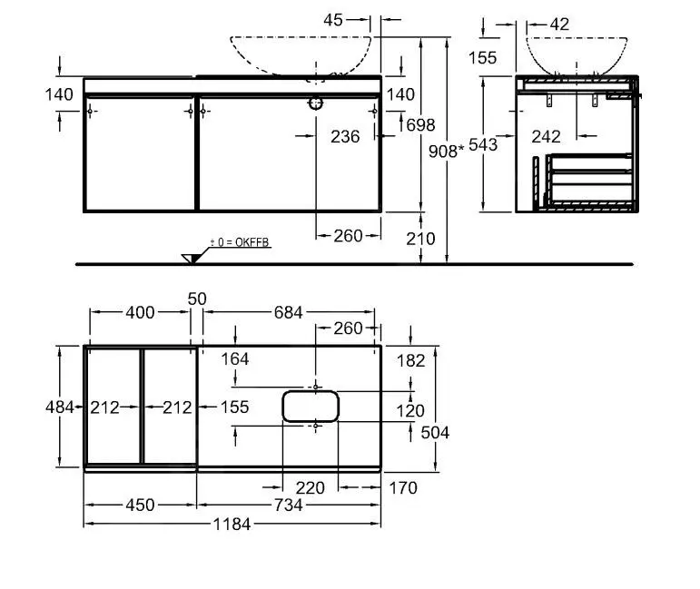 Geberit Citterio - Armario Bajo El Lavabo 560 Mm Sobre La Encimera, Con Superficie De Almacenamiento, Negro Brillante/roble Gris Marrón 500.565.JJ.1 - Imagen 2