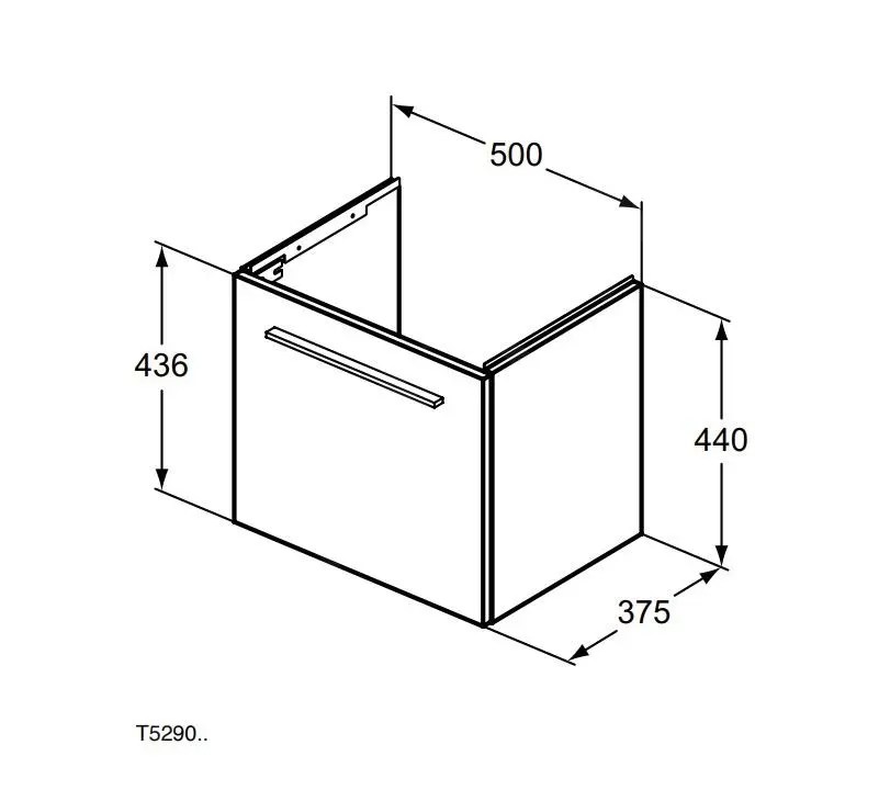 Ideal Standard I.Life S - Mueble Bajo Lavabo, 500x375x440 Mm, Gris De Carbon Mate T5290NV - Imagen 2