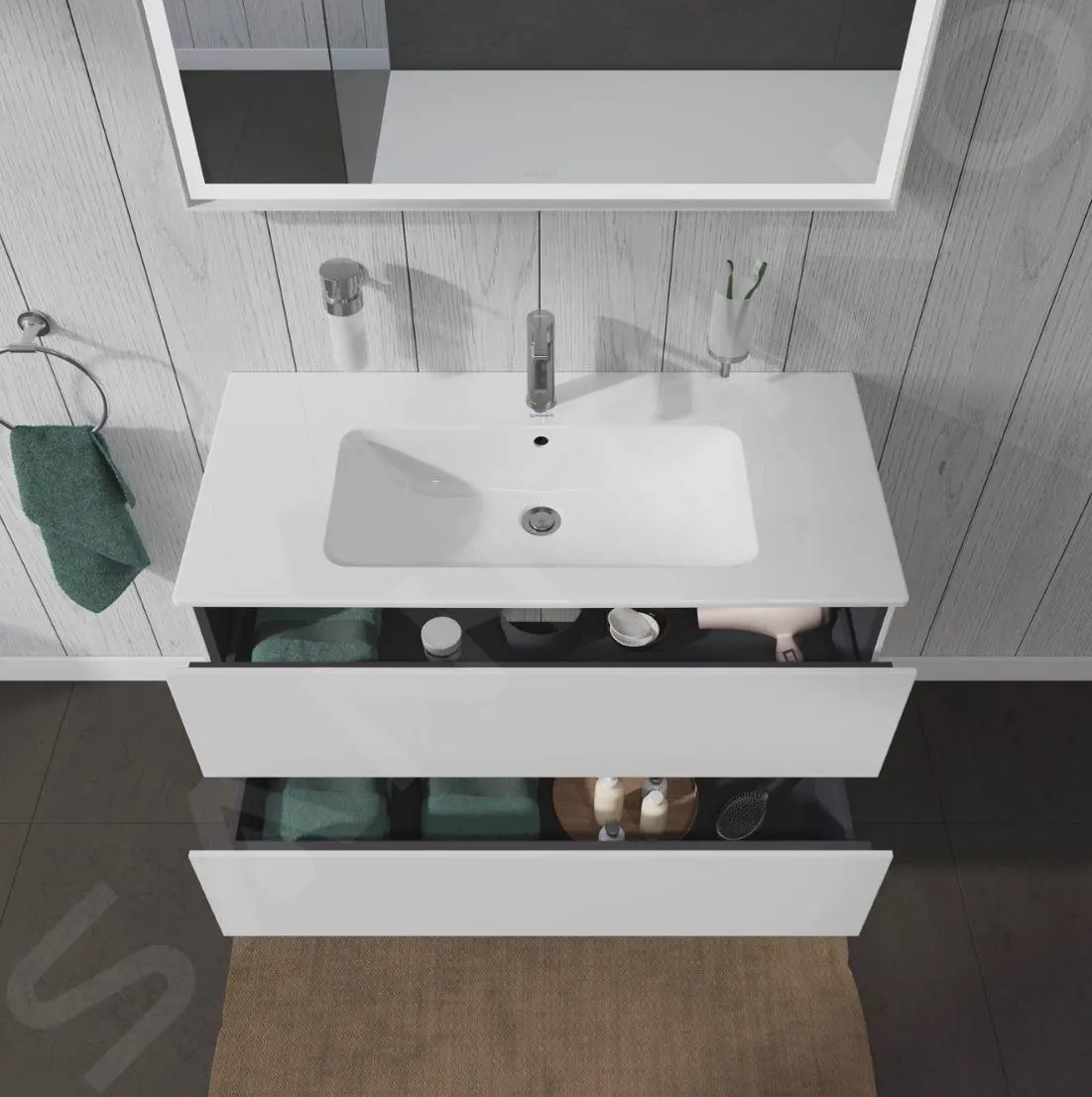 Duravit L-Cube - Armario De Lavabo 550x1020x481 Mm, 2 Cajones, Blanco Brillante LC624202222 - Imagen 6