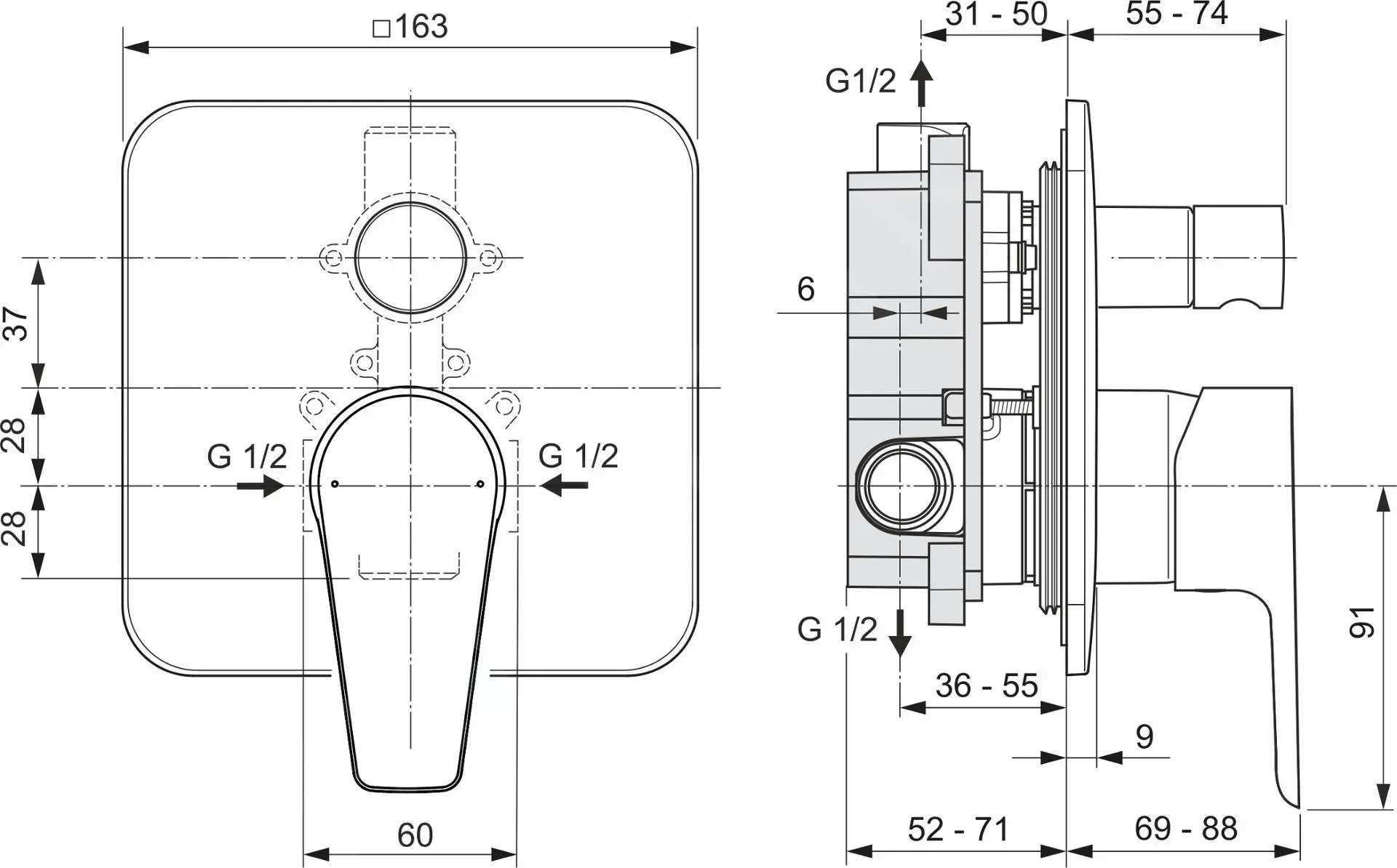 Ideal Standard Cerafine D - Grifo De Bañera Empotrado Con Cuerpo, Cromo A7189AA - Imagen 2