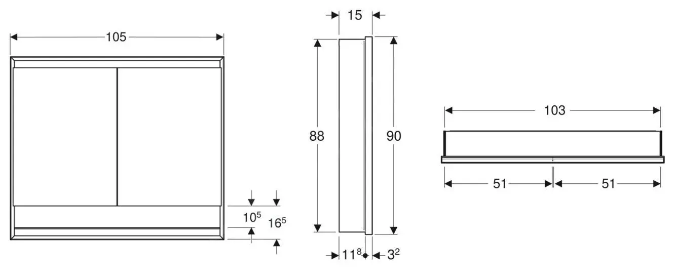 Geberit ONE - Mueble Con Espejo Con Iluminación LED, 1050x900x150 Mm, 2 Puertas, Con Nicho, Empotrable, Blanco 505.824.00.2 - Imagen 2