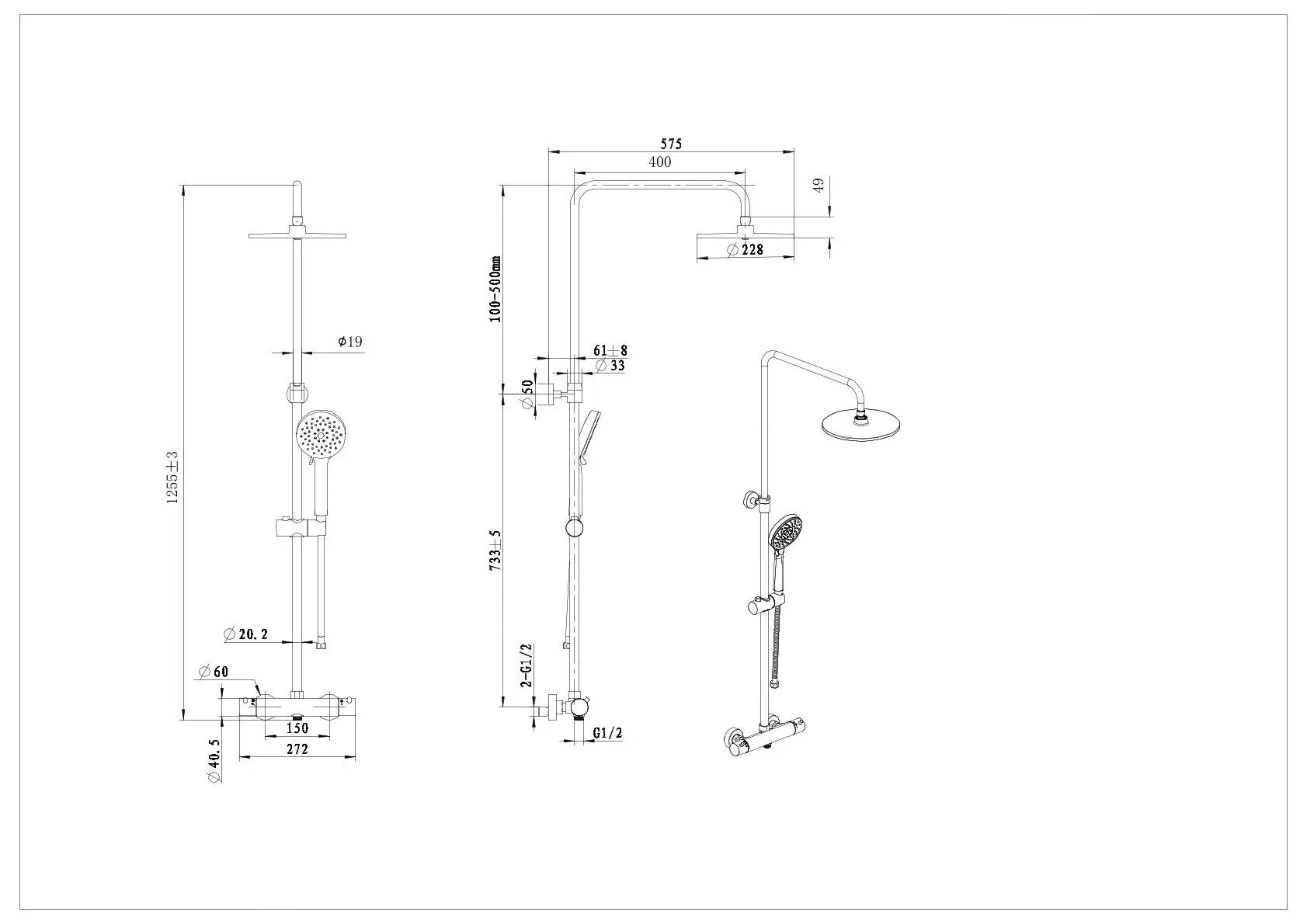 Kielle Aura - Conjunto De Ducha Con Termostato, 228 Mm, 3 Chorros, Cromo 20602020 - Imagen 2