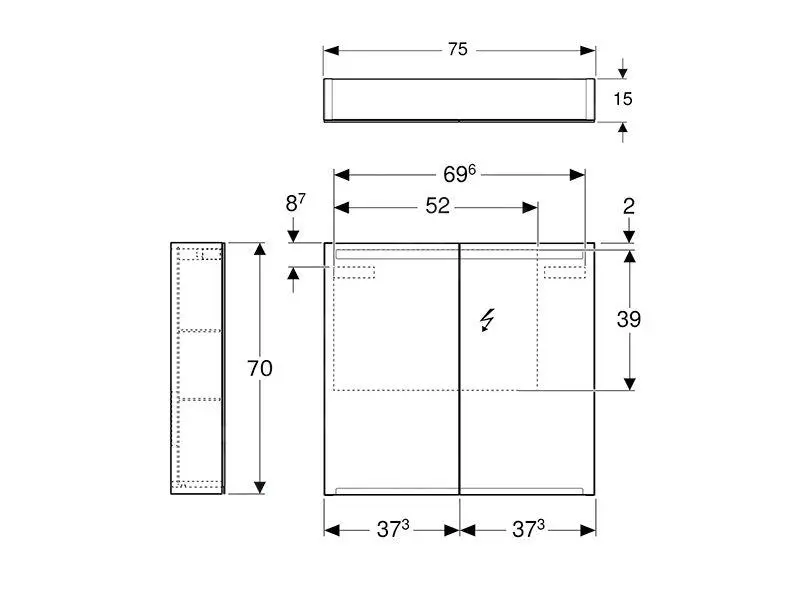 Geberit Option - Armario Con Espejo Con Iluminación, 750x700x150 Mm 500.205.00.1 - Imagen 2