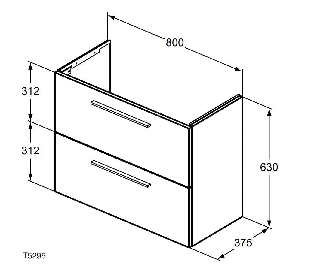 Ideal Standard I.Life S - Mueble Bajo Lavabo, 800x375x630 Mm, 2 Cajones, Gris De Carbon Mate T5295NV - Imagen 2