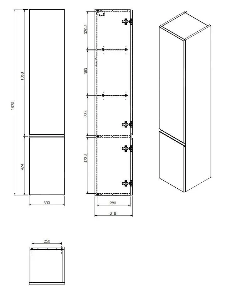 Kielle Aura - Armario Alto Colgante, 157x30x32 Cm, Blanco Brillante 50202010 - Imagen 2