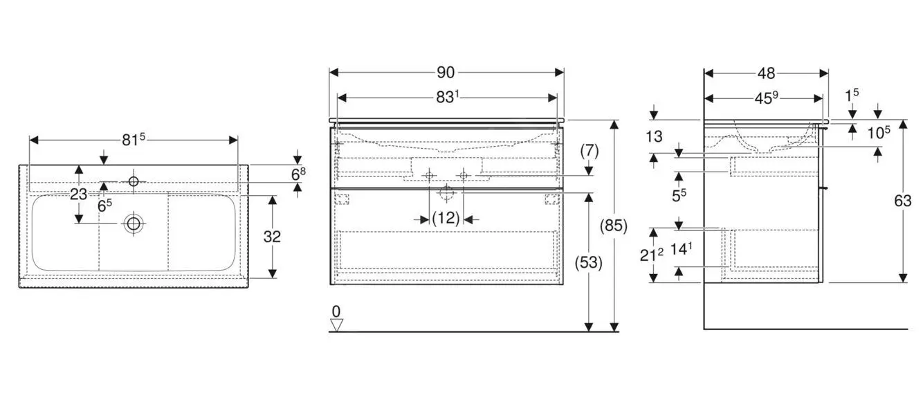 Geberit ICon - Mueble Con Lavabo, 90x48x63 Cm, 2 Cajones, KeraTect, Blanco Brillante 502.333.01.1 - Imagen 2
