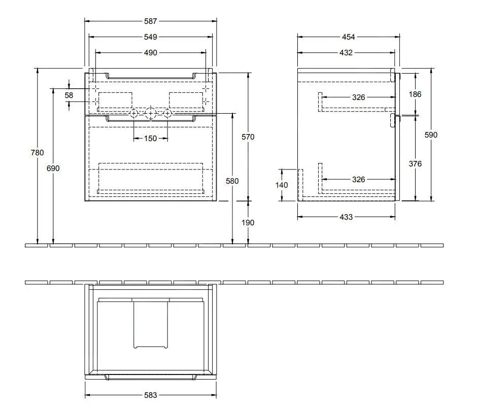 Villeroy & Boch Subway 2.0 - Mueble De Lavabo, 587x590x454 Mm, 2 Cajones, Glosy White A90910DH - Imagen 2