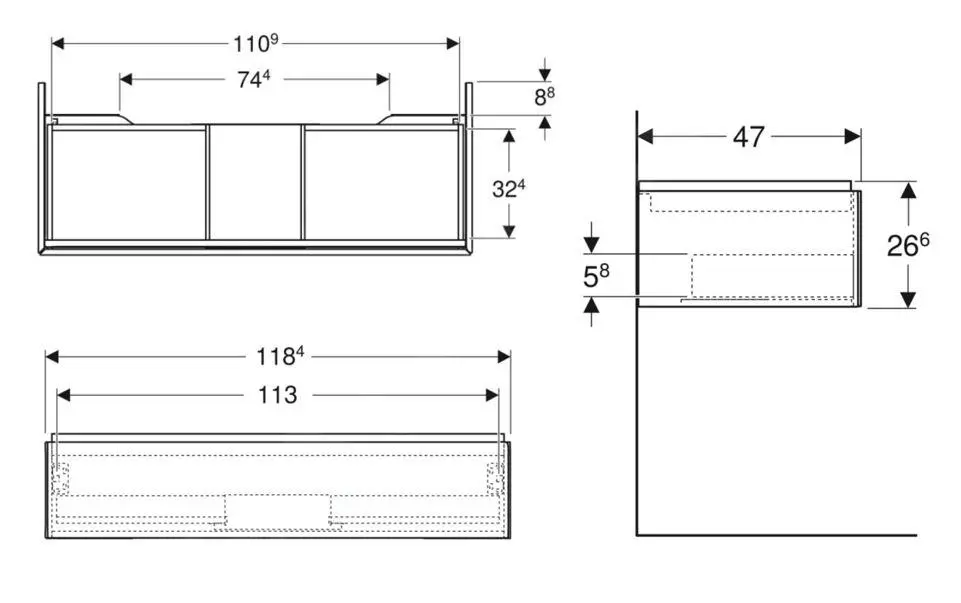 Geberit ONE - Mueble De Lavabo 1184x266x470 Mm, 1 Cajón, Blanco Brillante 505.075.00.1 - Imagen 2