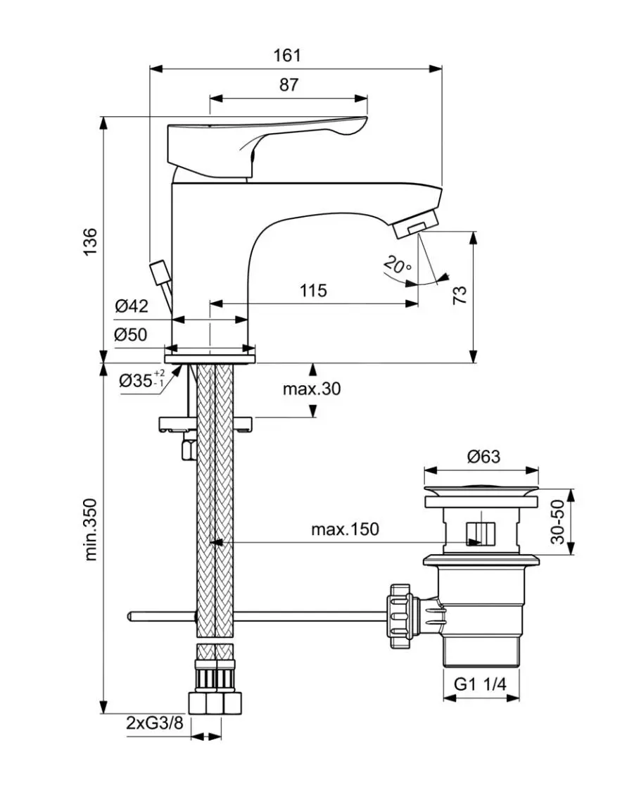Ideal Standard Alpha - Grifo De Lavabo Con Desagüe, Cromo BC486AA - Imagen 2
