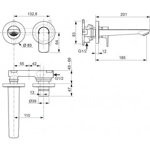 Ideal Standard Connect Air - Grifo Empotrado De Lavabo, 2 Orificios, Cromo A7029AA - Imagen 2