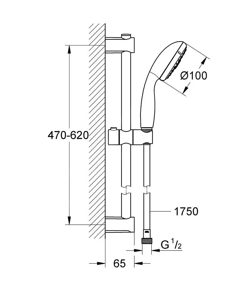Grohe Vitalio Start - Conjunto De Cabezal De Ducha, 3 Chorros, Barra Y Manguera, Cromo 26032000 - Imagen 2