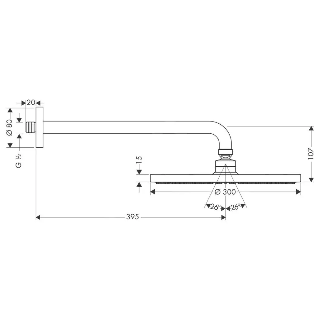 Hansgrohe Raindance S - Rociador De Ducha 300, Con Brazo De Ducha 390 Mm, EcoSmart 9 L/min, Cromo 26601000 - Imagen 2