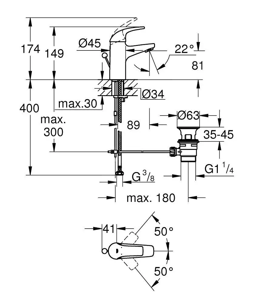 Grohe Start Curve - Grifo De Lavabo Con Desagüe, Cromo 23805000 - Imagen 2