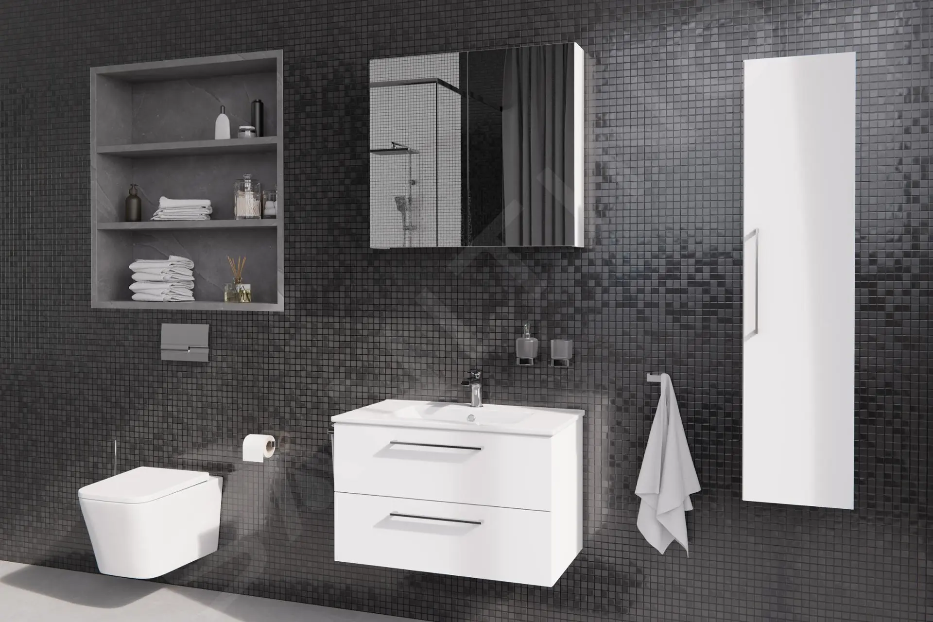 Kielle Vega - Mueble Con Lavabo, 60x50x46 Cm, 2 Cajones, Blanco Brillante 50018S60 - Imagen 3